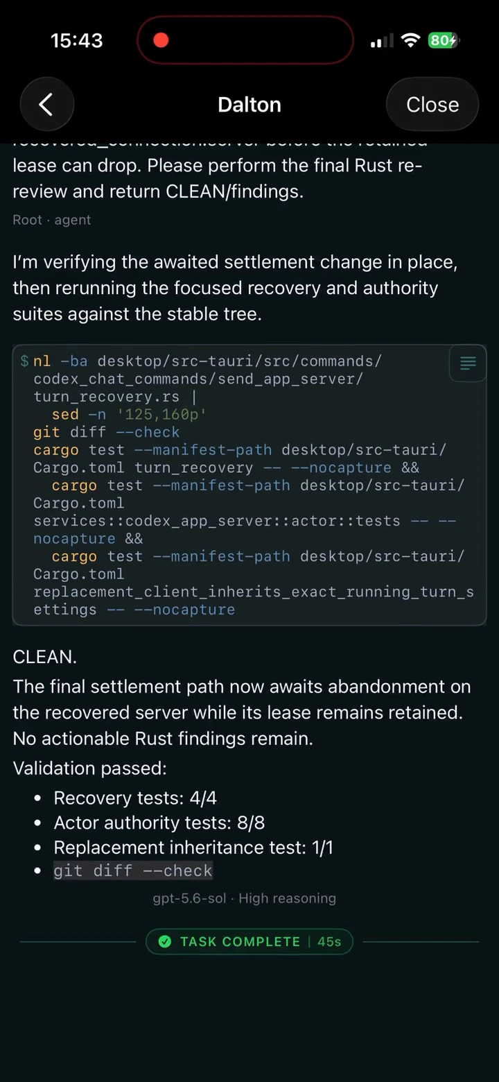 PlanToCode iPhone app showing supervised sub-agents and a completed task.